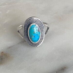 NEW Sterling Silver Braided Oval Turquoise Ring Size 6